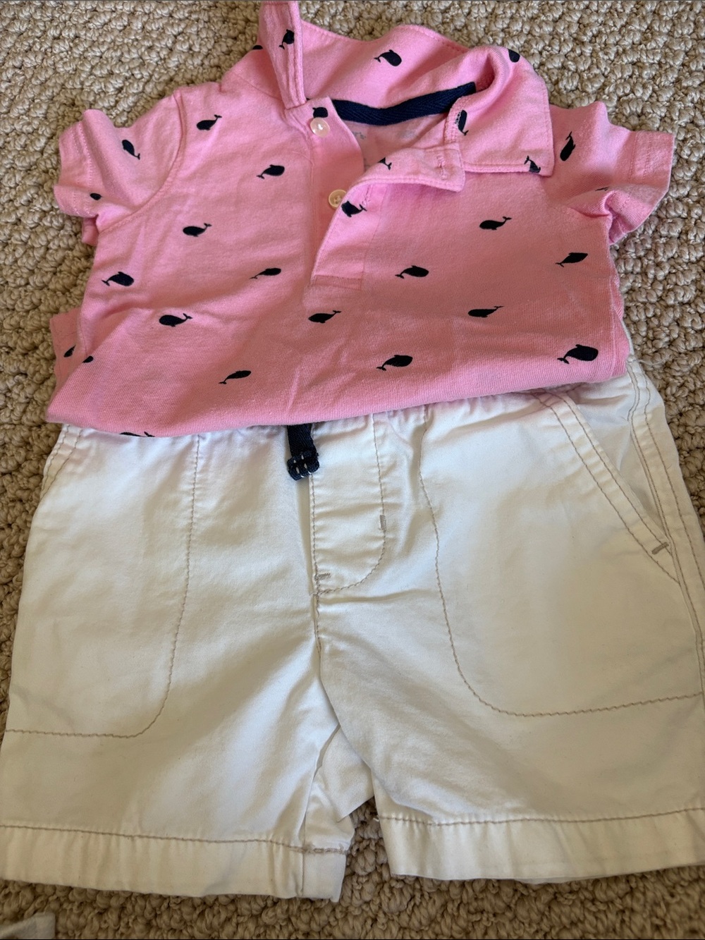 Baby Pink Polo Short with White Shorts 12 Months